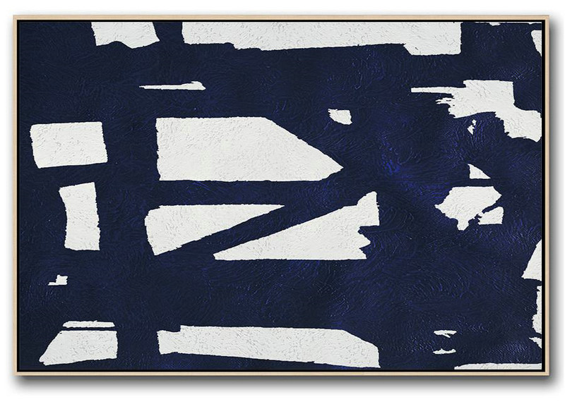 Canvas Wall Paintings,Horizontal Abstract Painting Navy Blue Minimalist Painting On Canvas,Modern Canvas Art